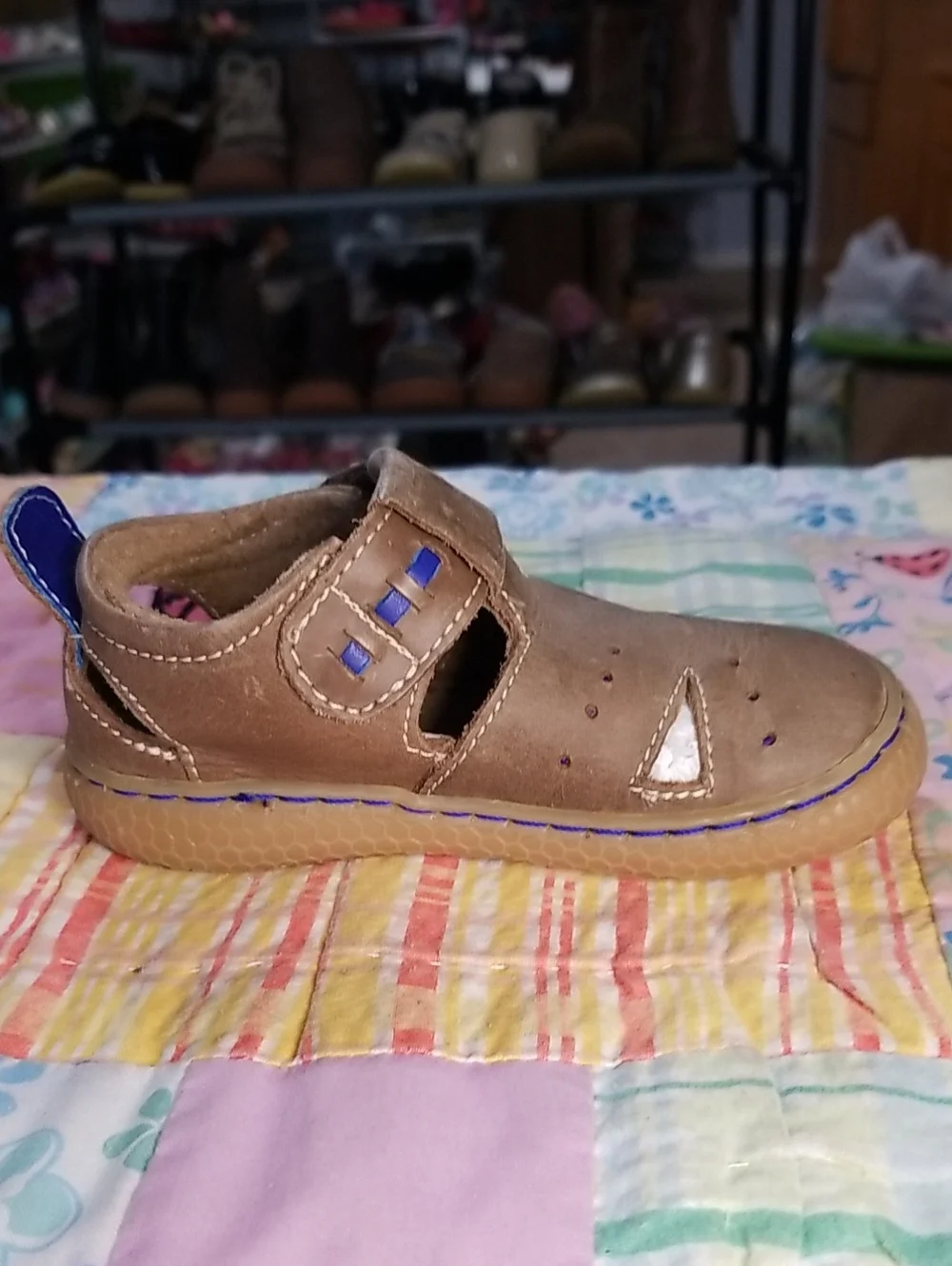 Livie & Luca Brown Soft Leather Walker Shoes w/Blue Trim Size 6 Made in Mexico